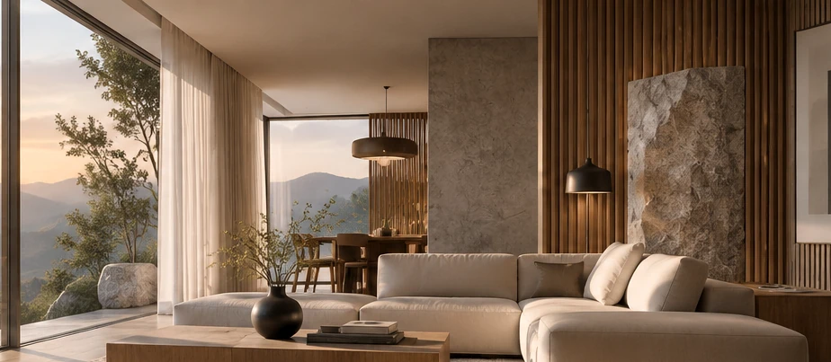 Beige and light-wood interior setting