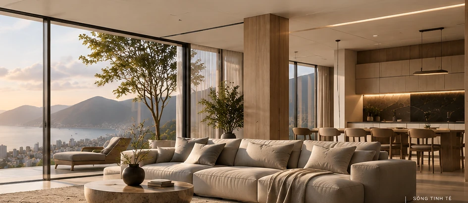 Contemporary living room with soft daylight
